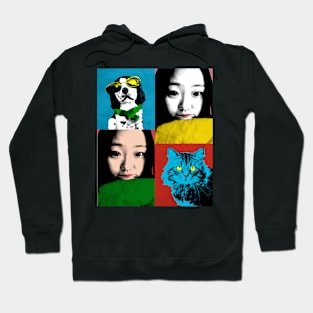 BEAUTIFUL FUNNY ASIAN GIRL, CAT AND DOG POP ART COLOR Hoodie